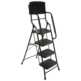 WiberWi 4 Step Ladder with Handrails 500 lb Capacity Step Stool Folding Portable Ladders for Home Kitchen Steel Frame with Non-Slip Wide Pedal Stepladder with Attachable Tool Bag Black