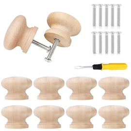 LETTERASHQP 10 Stück Möbelknöpfe Holz Schubladengriff Holzknöpfe Schrankknöpfe Holz Holzknöpfe Kommode Runde Schrankgriff Möbelgriffe holz Schrankknöpfe 26 x 34mm mit Schrauben Möbelknöpfe für Kommode