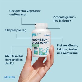 Magnesium Bisglycinat 180 Tabletten – Hochdosiert & vegan – Mit Vitamin B6 für bessere Aufnahme – Muskel, Nerven, Schlaf, Stress – Magenschonend, laborgeprüft, ohne Zusatzstoffe, EU-Herstellung