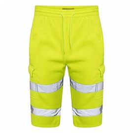 Generation-Plus+ HI VIS VIZ Elasticated Fleece Shorts - Mens HIGH Visibility Reflective Tape Safety Security Work Utility Cargo Bottoms (Yellow, XX-Large) (AB-8744)