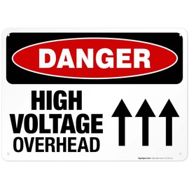 High Voltage Overhead Sign, OSHA Danger Sign, 10x14 Inches, Rust Free .040 Aluminum, Fade Resistant, Indoor/Outdoor Use, Made in USA