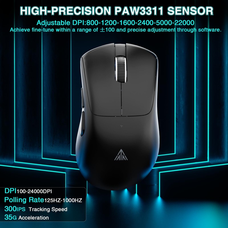 SOLAKAKA SM805 Lightweight Wireless Gaming Mouse,24000 DPI,Tri-Modes Connection,BT5.0/Type-C Wired/2.4G Wireless