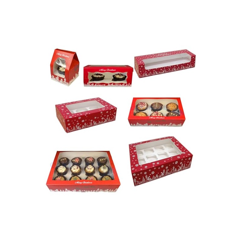 LARRYROO Festive Christmas Cupcake/Mince Pie Boxes for 1, 2, 3,