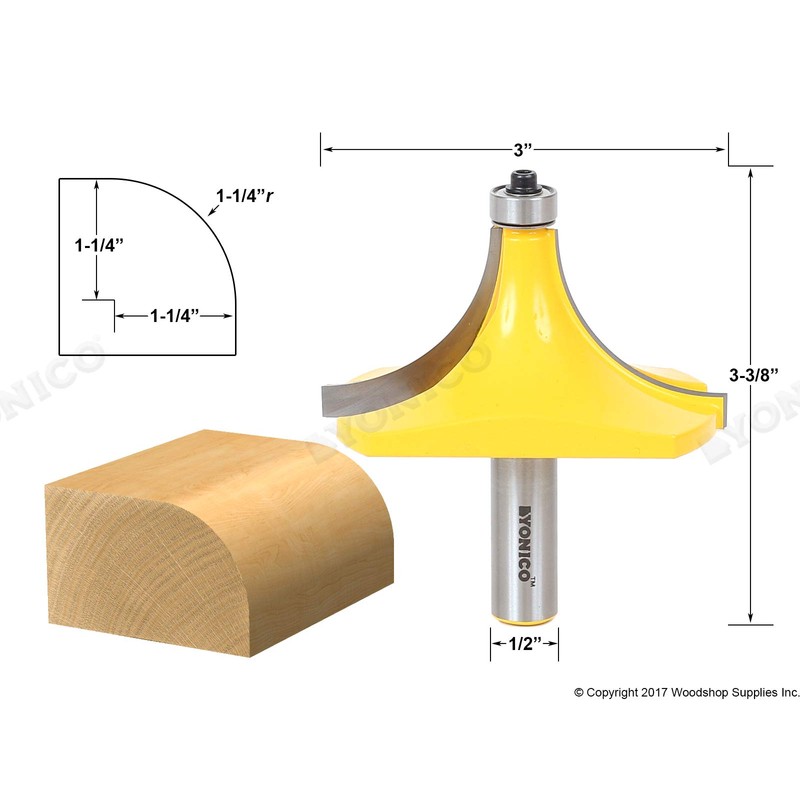 YONICO 13170 1-1/4-Inch Radius Round Over Edge Forming Router Bit