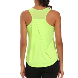 Aeuui Womens Workout Tops for Women Racerback Tank Tops Mesh Yoga Shirts Athletic Running Tank Tops Sleeveless Gym Clothes Fluorescent Yellow