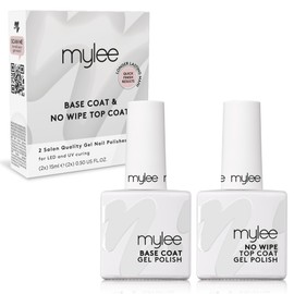MYLEE Mylee Nail Gel Polish Top & Base Coat, UV/LED Soak-Off Nail Art Manicure Pedicure for Salon & Home Use - Lasts up to 2 Weeks, Easy to Apply, Durable & Safe (No-Wipe Top & Base 2x10ml, 2x10ml)
