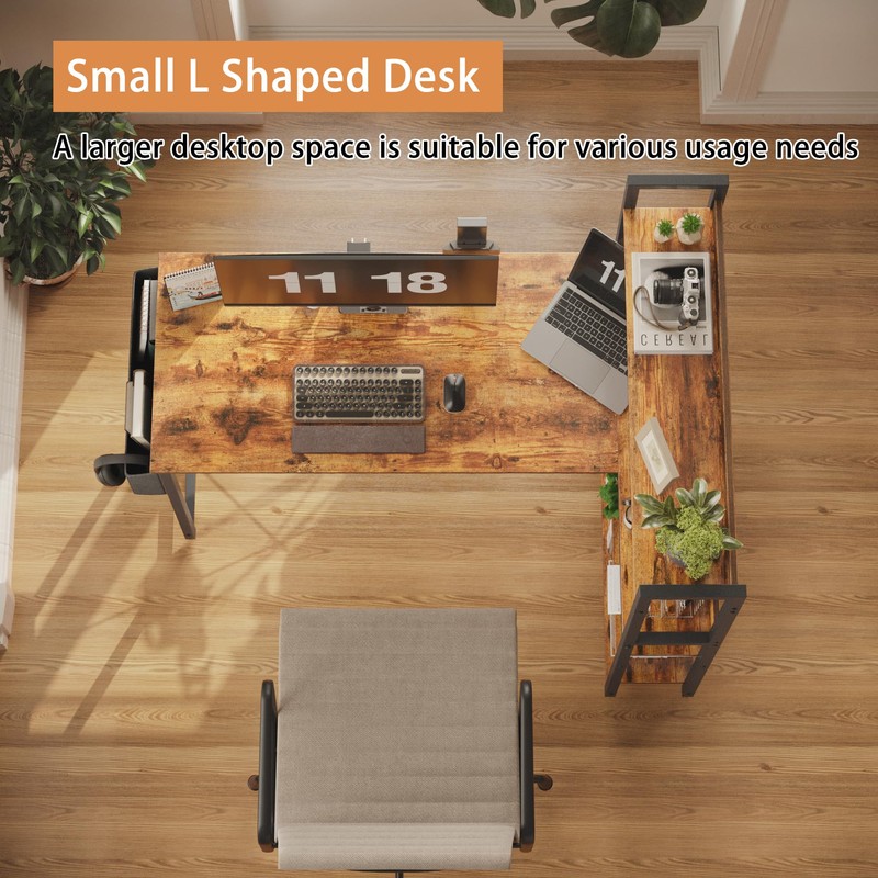 Treesland 55 Inch Computer Desk with Storage Shelves, L Shaped