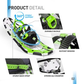 G2 21 Inches Light Weight Snowshoes for Women Men Youth, Set with Trekking Poles, Tote Bag, Gaiters,Special Fast Ratchet Binding(Avocado Green)
