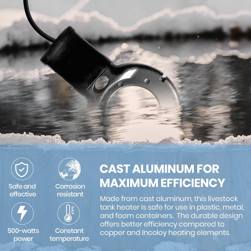 Upgraded 500-Watt Chicken Water Heater - Submergible Cast Aluminum Utility