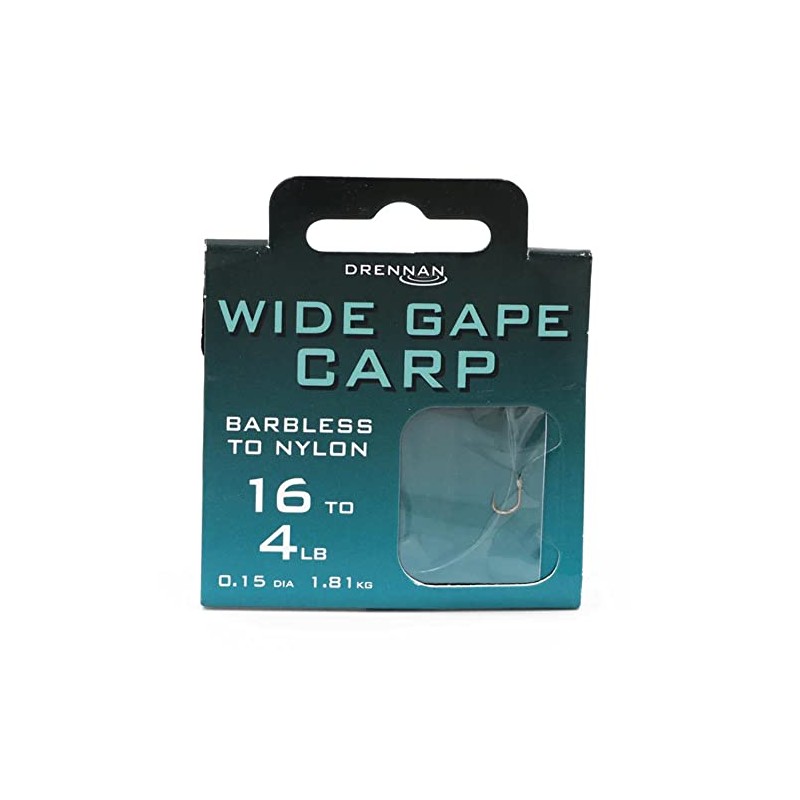 Drennan Hooks to Nylon Wide Gape Carp Barbless