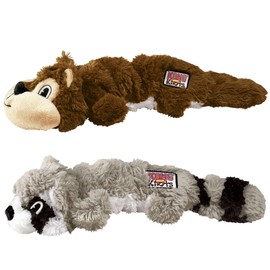 KONG Scrunch Knots 2 Pack Dog Toy – Stuffing-Free Plush with Internal Knotted Ropes & Squeaker – Durable Tug & Chew Toy (Squirrel/Raccoon Combo, Medium/Large)