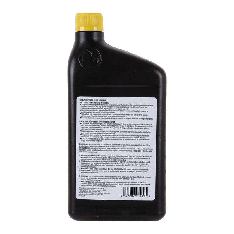 Briggs & Stratton Vanguard 15W-50 Heavy Duty Synthetic Oil Quart