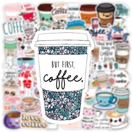 Cute Coffee Cup Stickers, 50PCS Funimost Vinyl Waterproof Stickers for Water Bottle Laptop, Funny Coffee Accessorise for Kids Teens Adults (Coffee)