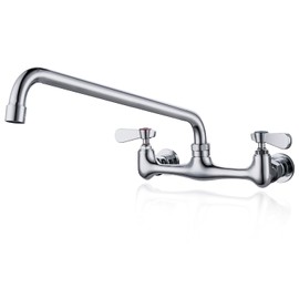 Phivan Commercial Kitchen Faucet 8 Inch Center Wall Mount Commercial Sink Faucet with 14 Inch Swivel Spout 2 Dual Handle Laundry & Utility Room Sink Faucets Restaurant Industrial Chrome Mixer Tap