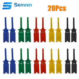 Senvenelec Mini Multimeter Lead Testing Hook Clip, Electronic Test Probe Kit, Flat Body Tester Gripper, Multimeter Tweezers Clip, Five Colours, Pack of 20