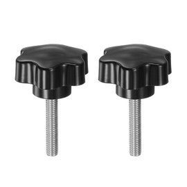 sourcing map 2pcs Star Knobs M8 x 40mm 304 Stainless Steel Threaded Stud 46mm Plastic 6-Star Head Hand Tightening Thumb Screw Clamping Jig Knob Handle, Black