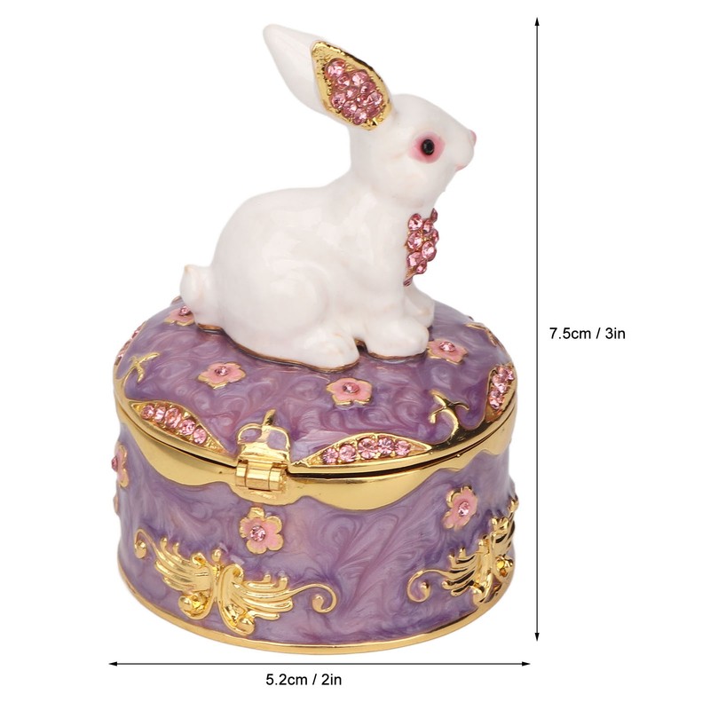 Rabbit Trinket Box Vintage Metal Enamel Antique Floral Engraving Pattern