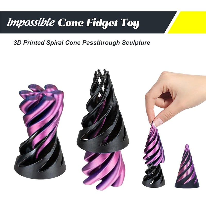 Impossible Cone (3 Pieces), 3D Print Spiral Cone Fidget Toy,