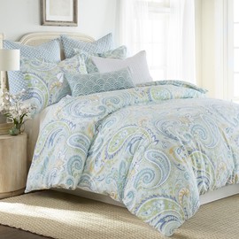 Levtex Home - Cortona Paisley Duvet Cover Set - King Duvet Cover (106 x 94in.) + Two King Pillow Cases (36 x 20in.) - Paisley - Green, Yellow, Blue, and White - Cotton