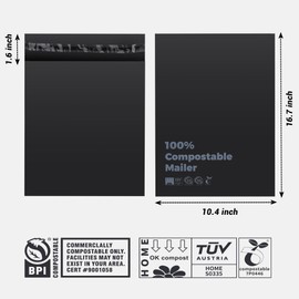 Envfender 10.6x16.7 inch Compostable Shipping Bags 50 Count Compost Poly Mailers with Eco Friendly Packaging Envelopes Supplies Mailing Bags Black
