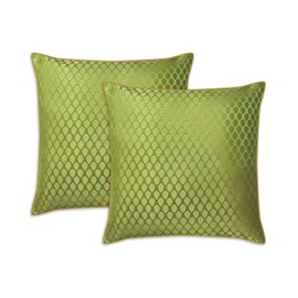 Craftbot Damask Throw Pillow Covers - Pack of 2 Faux Silk Brocade Decorative Pillows - Light Green Gold 18X18 Inch- Indian Jacquard Cover-Cover Only