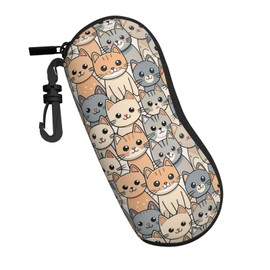 COFLGRYU Cute Cartoon Cat Soft Sunglasses Case For Men Women, Ultra Light Neoprene Zipper Eyeglass Portable Glasses Case With Belt Clip For Travel