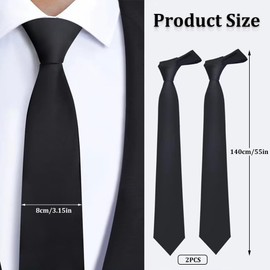 ruitao 3.15" Men Ties, Funeral Tie, Classic Men's Solid Satin Neck Tie, Premium Pure Color Tie Formal Necktie for Men Wedding Classic Formal Business Necktie(8cm) (2, Black)