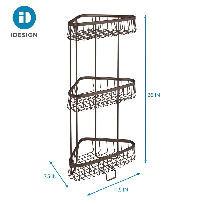 iDesign York Metal Wire Corner Standing Shower Caddy 3-Tier Bath