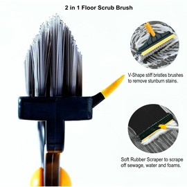 2 in 1 Cleaning Scrub Brush Grout Brush Scrape Floor Scrub Brush with Long Handle V-Shape Stiff Bristle Brush Scrubber with Squeegee 120°Rotating Magic Broom Brush for Cleaning Bathroom Glass Wall