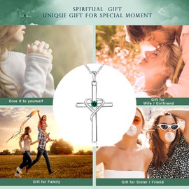 AmorAime 925 Sterling Silver Cross Necklace for Women Men 5A CZ May Birthstone Necklaces Gifts for Festival, Vacation or Holiday