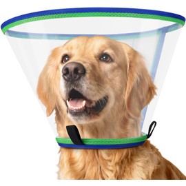 Collare Elisabettiano Cane Morbido, Regolabile Cono per Cani Post-Operatorio, Leggero Collari Protettivo Cane Anti-Leccamento e Anti-Morso, Traspirante Collare Vittoriano Cani (Blu, Size 4)
