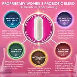 aSquared Nutrition Probiotics for Women - 50 Billion CFU Women's Probiotic Supports Digestive, Gut, Vaginal & Urinary Tract Health - Prebiotics for Females - 60 Capsules - Alt to Gummies