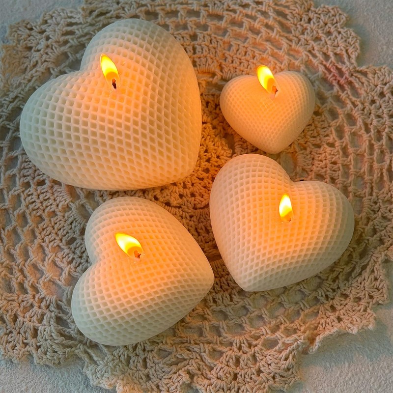 3PCS Woven Mesh Heart Candle Soap Silicone Mold, Heart Shape