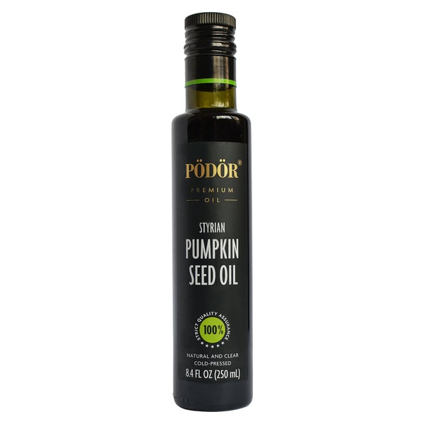 PÖDÖR Premium Styrian Pumpkin Seed Oil - 8.4 fl. Oz. - Cold-Pressed, 100% Natural, Unrefined and Unfiltered, Vegan, Gluten-Free, Non-GMO in Glass Bottle
