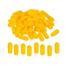 sourcing map Pack of 100 Rubber End Caps 5 mm PVC Vinyl Plastic Protective Caps Cover for Screws Bolts Thread Metal Rods Electric Cables, Wire Ropes, Bowden Cable, Round Pipe, Fence Posts, Yellow