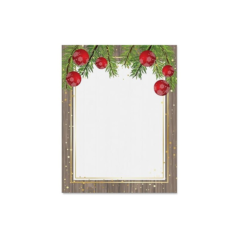 PaperDirect Holiday Rustic Pine Boughs and Red Snowflake Ornaments Papers,