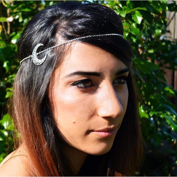 Leiorthrix Boho Moon Star Head Chain Hair Chain Jewelry Headband Wedding Hair Accessories for Women (Moon)