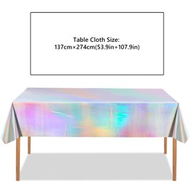 Iridescent Party Tablecloths, Rainbow Tablecloths Laser Rectangle Table Covers Shiny Rectangle TableCloth for Birthday Baby Shower Wedding Pride Festival Carnival Party Decorations, 137 x 274cm Y4LSZB