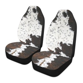YINGQIGUAN 2 PCS Cow Print Car Seat Covers Abstract Cow Fur White Black Brown Print Farmhouse Animal Skin Texture Vehicle Seat Protector Cushion Cover Universal Car Accessories for SUV Truck Sedan