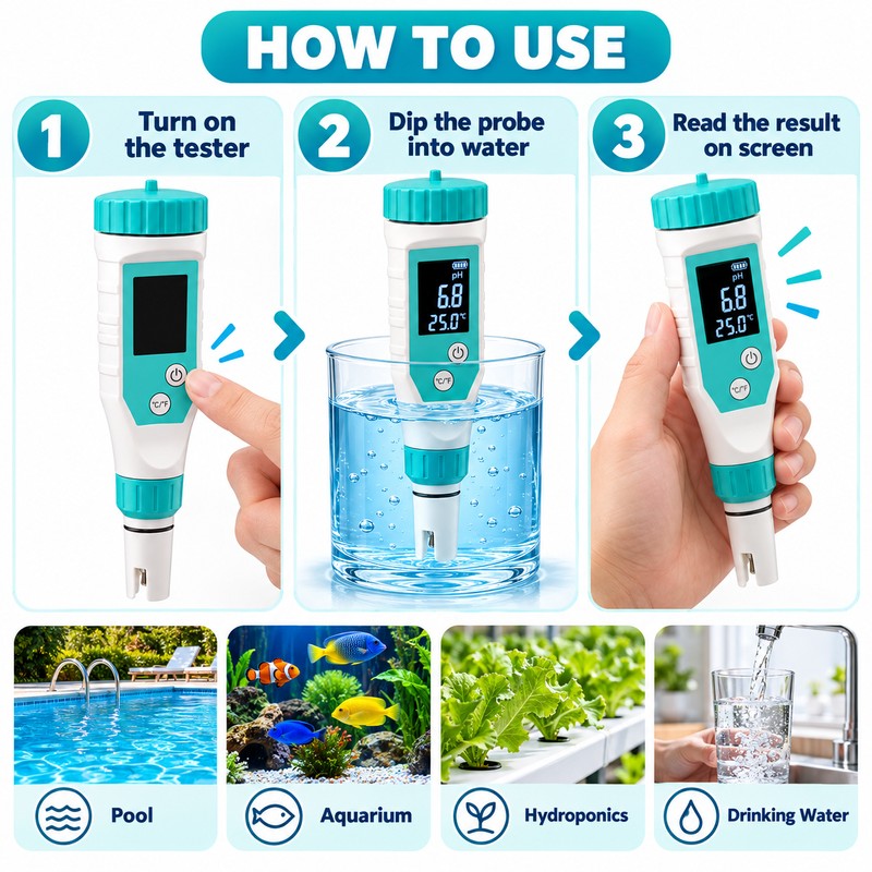 7-in-1 Digital Pool Water Tester – Professional pH, Chlorine, ORP,