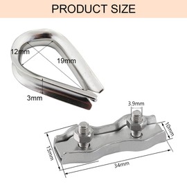 Wire Rope Clamp M3, Rope Clamps 3 mm, 8 Pieces Wire Rope Thimbles, Stainless Steel Wire Rope Clip, Rope Thimble, Steep Rope Clamp, Steel Cable Clamp, Thimble Stainless Steel, M3 Duplex Clamp