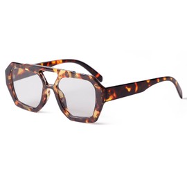 GIFIORE Trendy Square Aviator Sunglasses for Women Designer Inspired Thick Double Bridge Hexagon Frame Sun Glasses Tortoiseshell