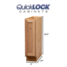 Quicklock RTA (Ready-to-Assemble) | Base Kitchen Cabinets - Shaker Style | Made in America (Raw Hickory, 9" Wx34.5 Hx24 D Base)