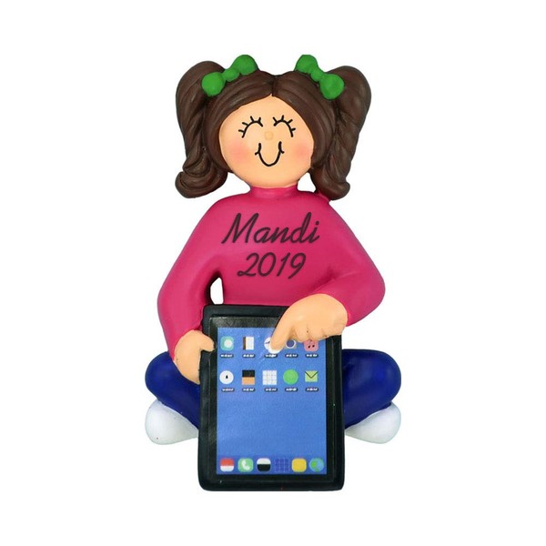Child with Tablet Female Brunette Distance Learning, Zoom Classroom, Christmas