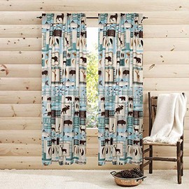 HowPlum 84-in. Lake Fishing Window Curtains 2-Panel Pair Set Rod Pocket Privacy Drapes Cabin Lodge Outdoors Deer, Blue Brown