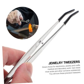 Operitacx 2Pcs Stainless Steel Curved Bent Tip Tweezers with Tips for Jewelry and Crafts Durable Non Slip Design for Precision Tasks and Safe Handling of Delicate Objects