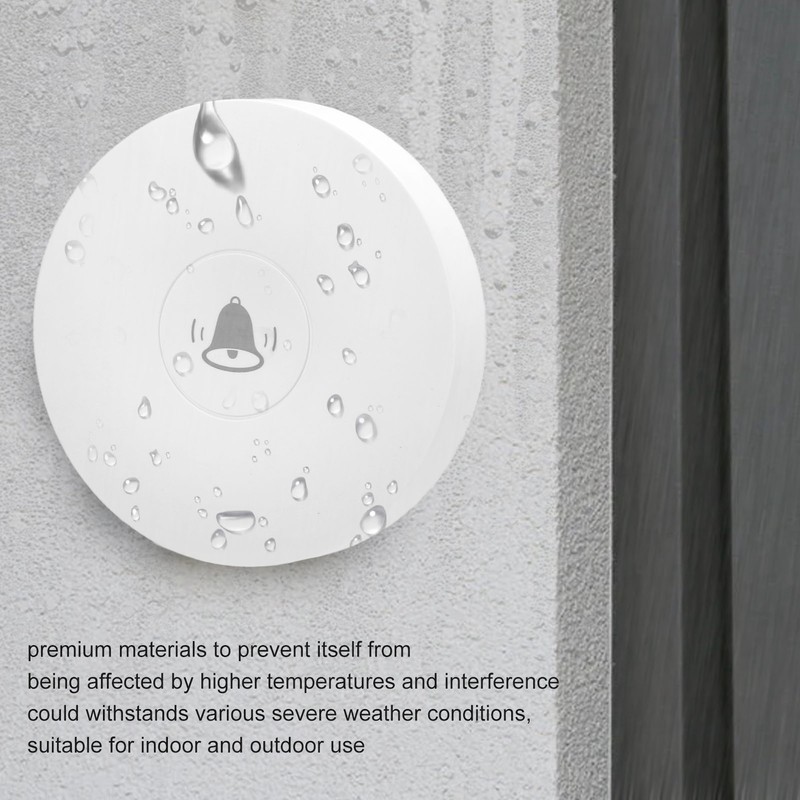 Wireless Doorbell Self Powered 1 Receiver 2 Push Button Battery