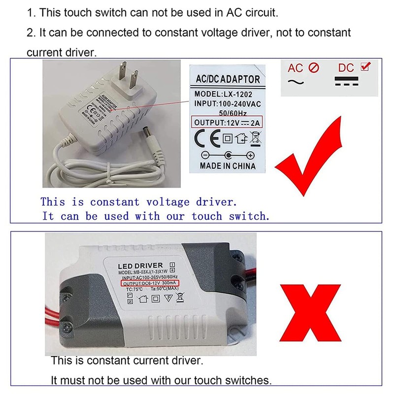Xuzxinze 2Pcs Touch Dimmer Switch DC3.7V 5V 12V Stepless Dimmer