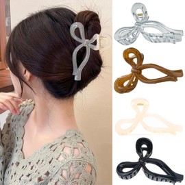 RUIENGCOMM 4 Pcs Hair Claw Clips Bow Hair Claw Clip Strong Hold Hair Clips Claw Large Bow Claw Clips for Thick Thin Hair Cute Hair Clips Styling Accessories for Women Girls