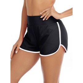 RELLECIGA - Pantalones cortos de natación de cintura alta para mujer, Negro 2, 3X-Large
